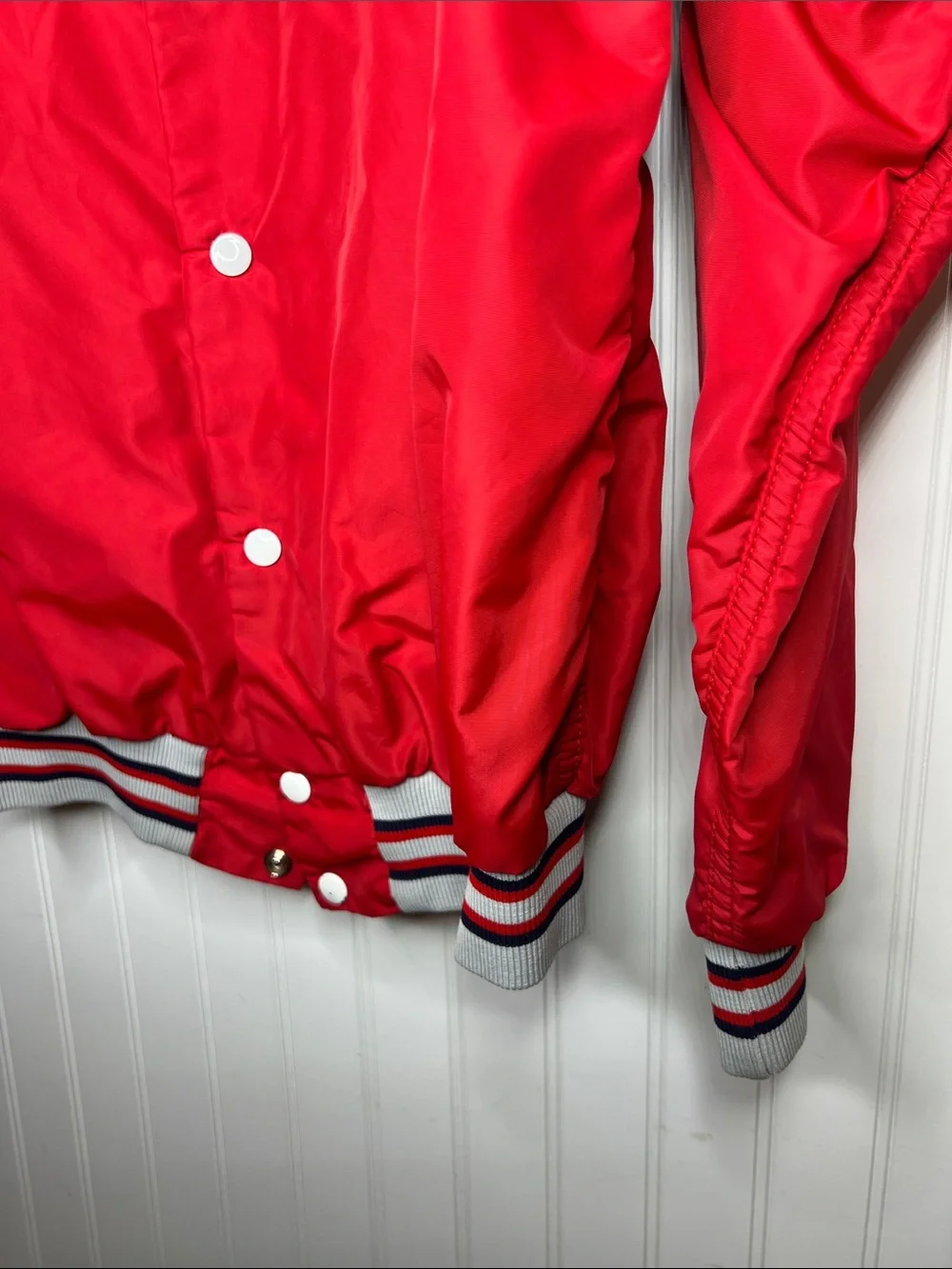 Classic Red Men's Bomber Jacket with Striped Rib Trim